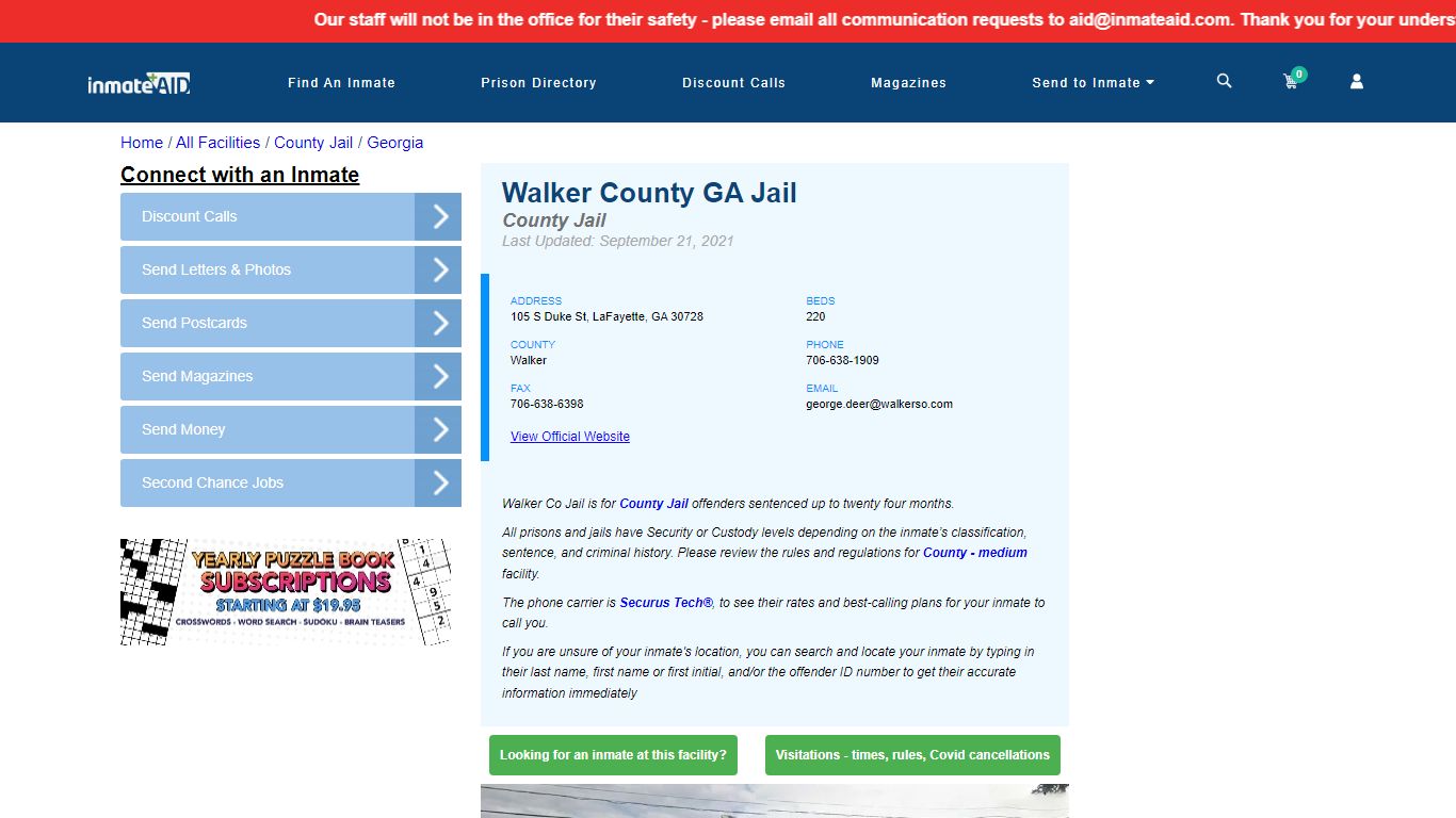 Walker County GA Jail - Inmate Locator - LaFayette, GA